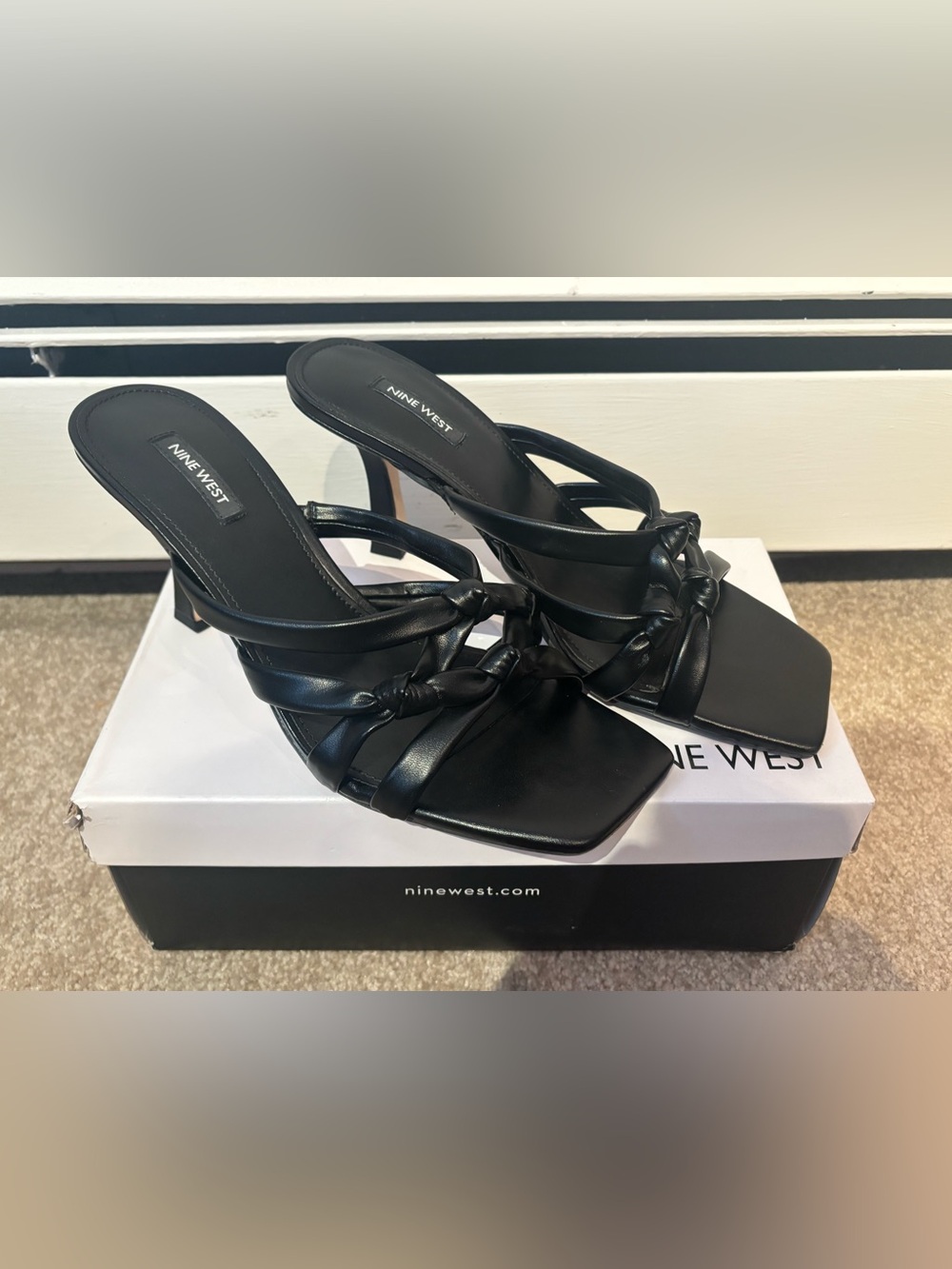 Nine West Women High Heeled Slide Sandals Yeander 3 Size 10.5 M Black